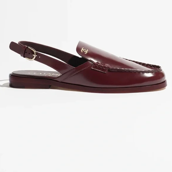 NWT CHANEL 2026 MATTHIEU BLAZY Burgundy Leather Slingback Loafers - Picture 3 of 3